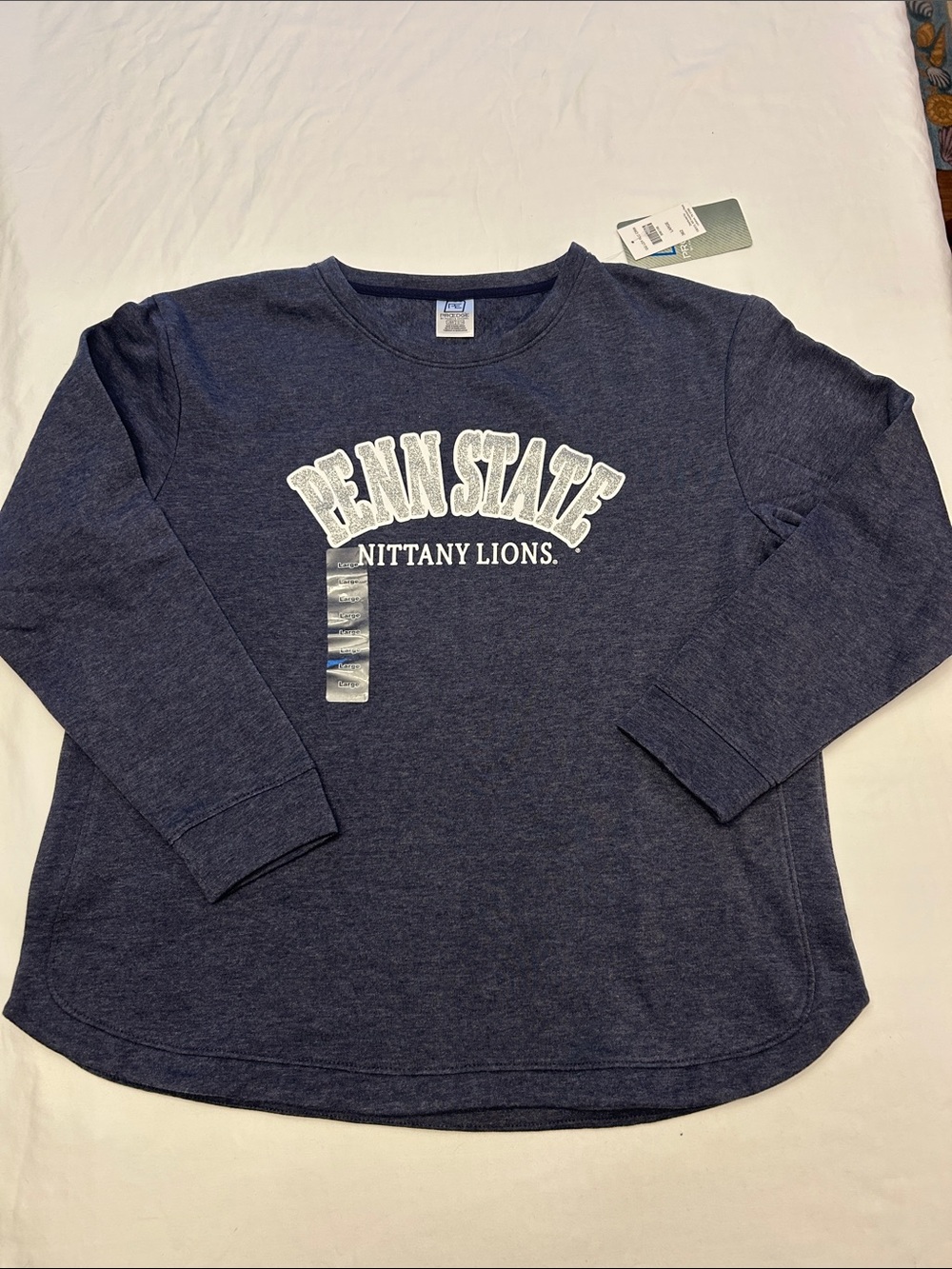 Womens Pro Edge Navy Heather Crewneck Sweatshirt with Silver Glitter Logo NWT